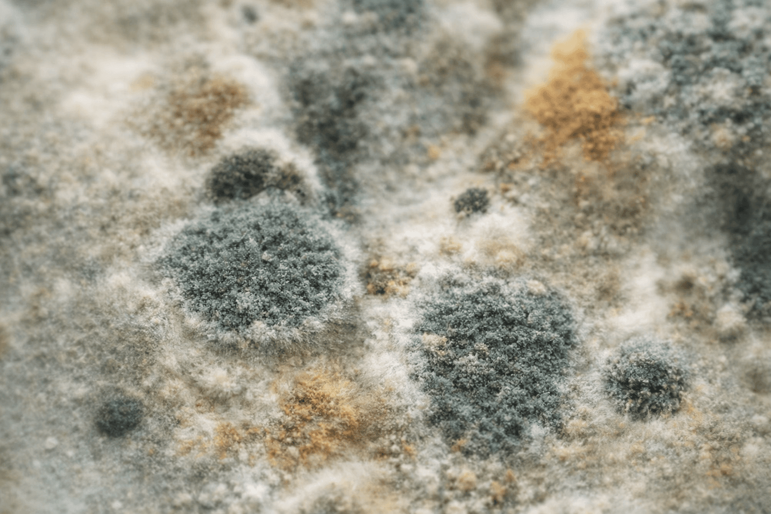 Close-up view of mold growth showing various mycotoxin-producing species